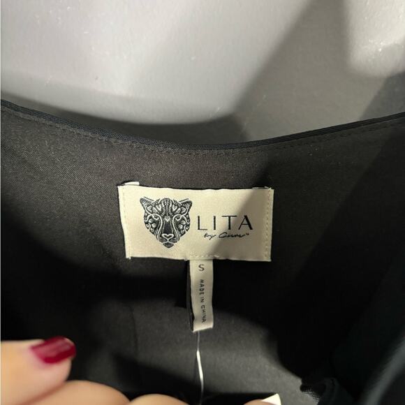 Lita Black Jumpsuit With Front Cutout & Bow Size Small - Picture 5 of 7